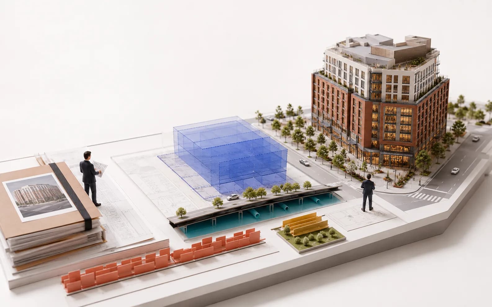 A mixed-use project with its massing, infrastructure, and evidence organized around one site