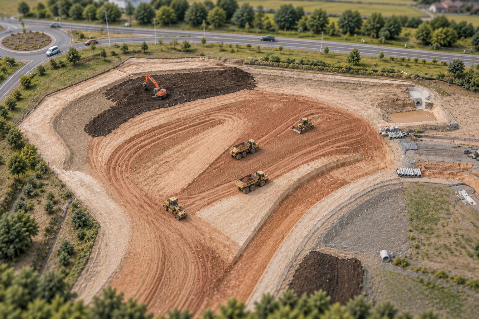 An active site advancing through earthwork toward construction readiness