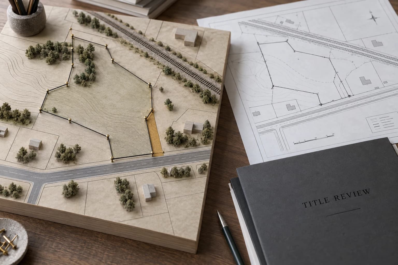 Physical parcel study reconciled with a survey and title review folder