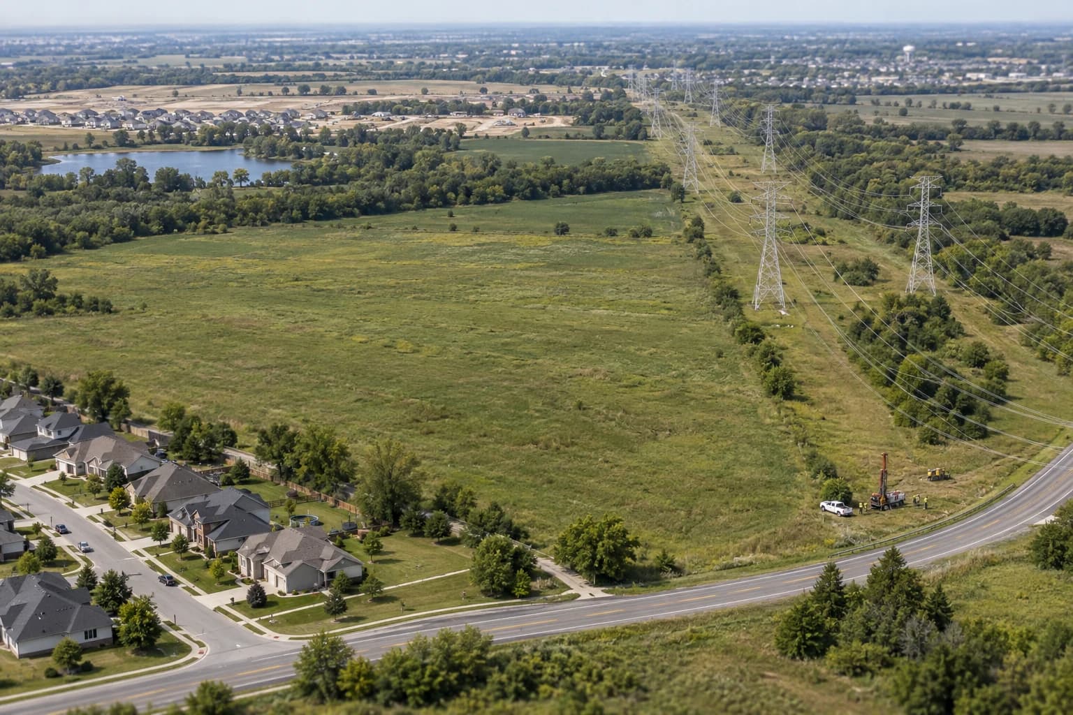 A development site with utility routes, site access, and the supporting project record visible together